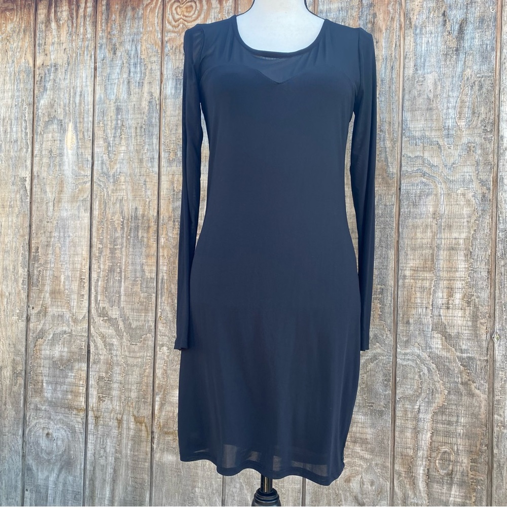 Material Girl Black Long Sleeve Body Con Key Hole Back Mini Dress Size Large